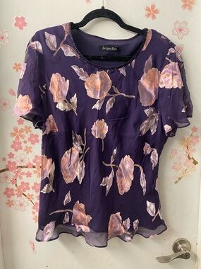 Jacques Vert Purple Floral Short-Sleeve Chiffon Blouse